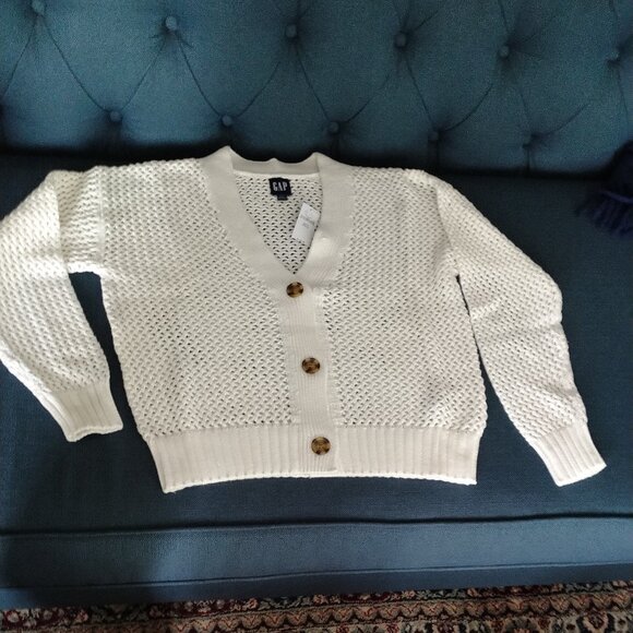 GAP off-white crochet knit cotton cardigan NWT - Picture 7 of 11